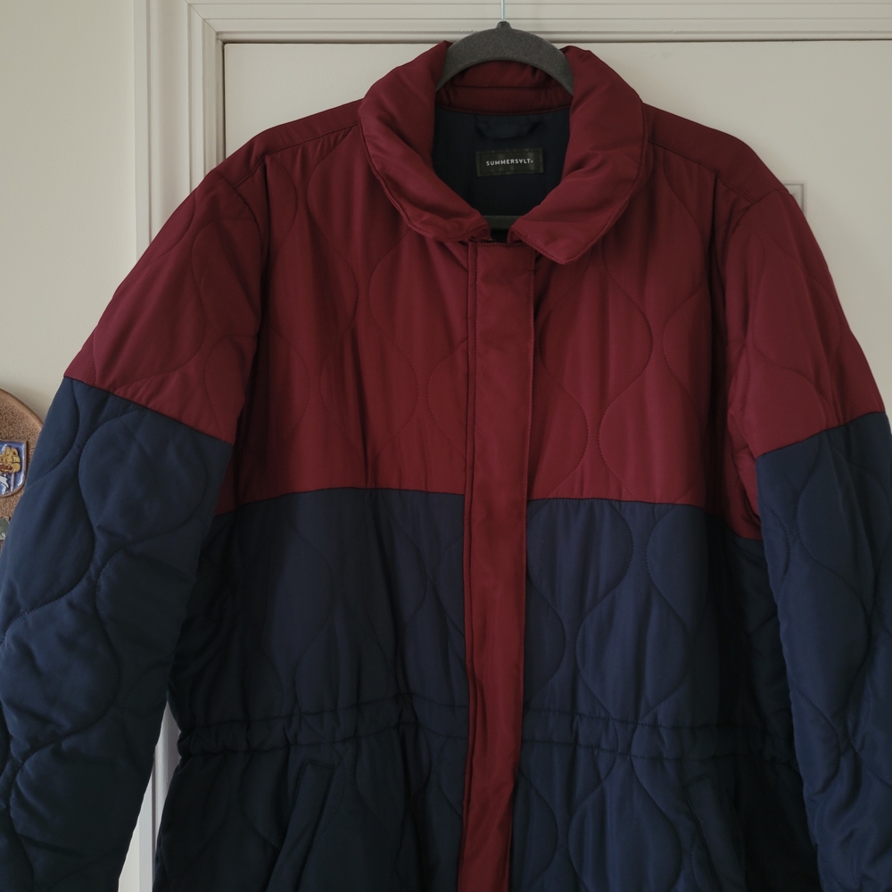 Summersalt‎ Long Colorblock Eco Quilted Coat Midnight & Black Cherry 1XL - Picture 3 of 11